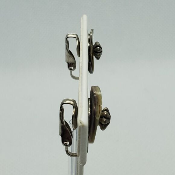 Vintage Abalone Shell Button Clip-On Earrings - Picture 3 of 5